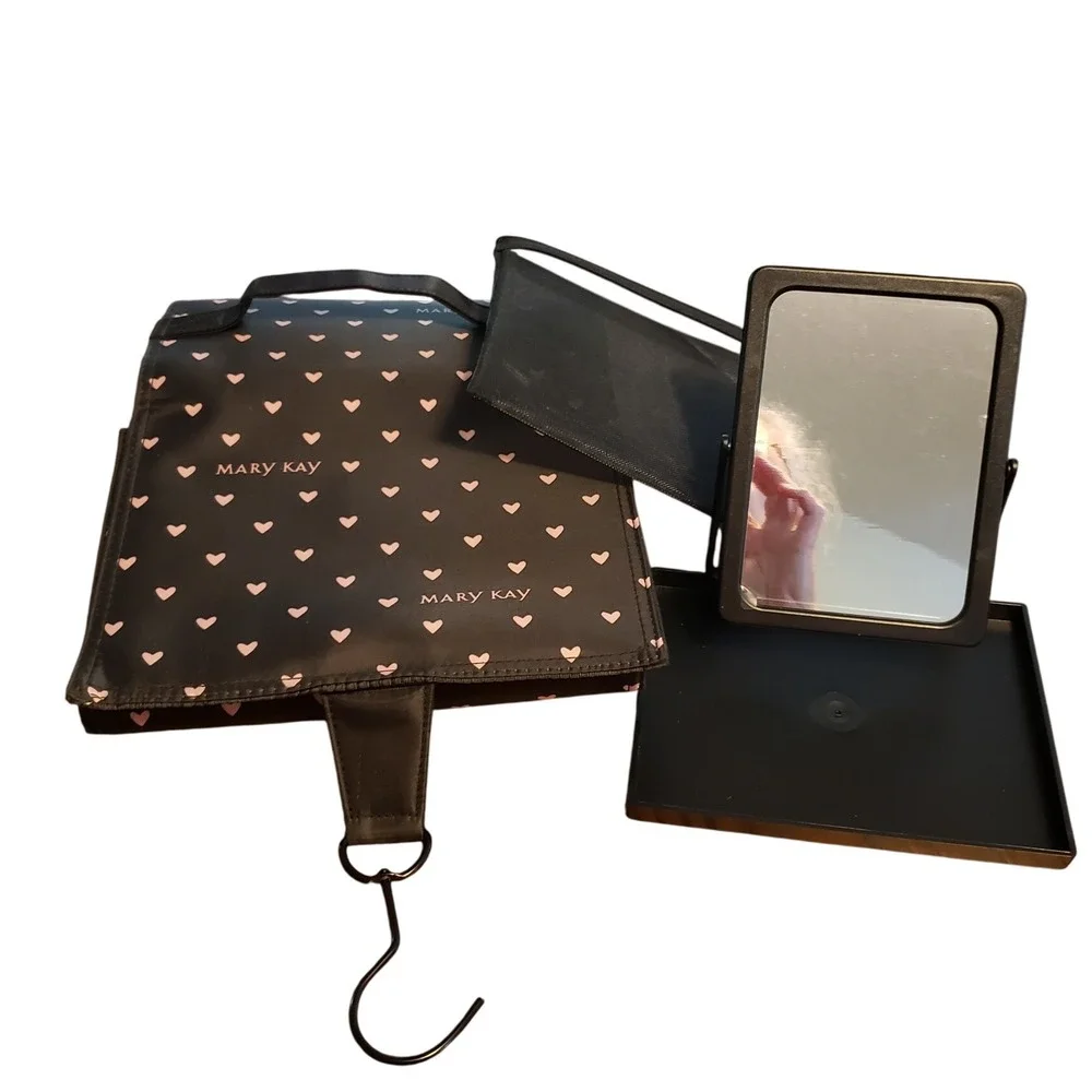 Mary Kay Travel Roll Up Bag Organizer Makeup Cosmetic with bonus Travel mirror